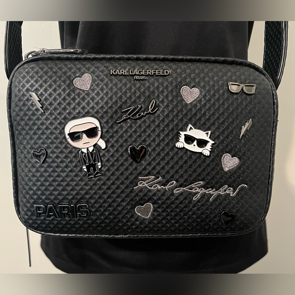 Karl Lagerfeld Black Camera Bag with Embellishments